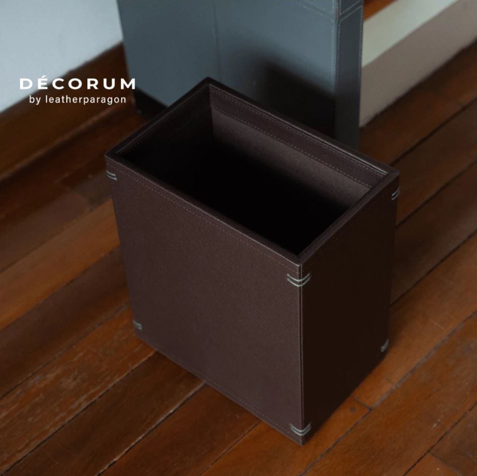 ถังหนัง ถังขยะ ใส่ของทรงสี่เหลี่ยม Decorum 26x30x16.5 cm สีน้ำตาล